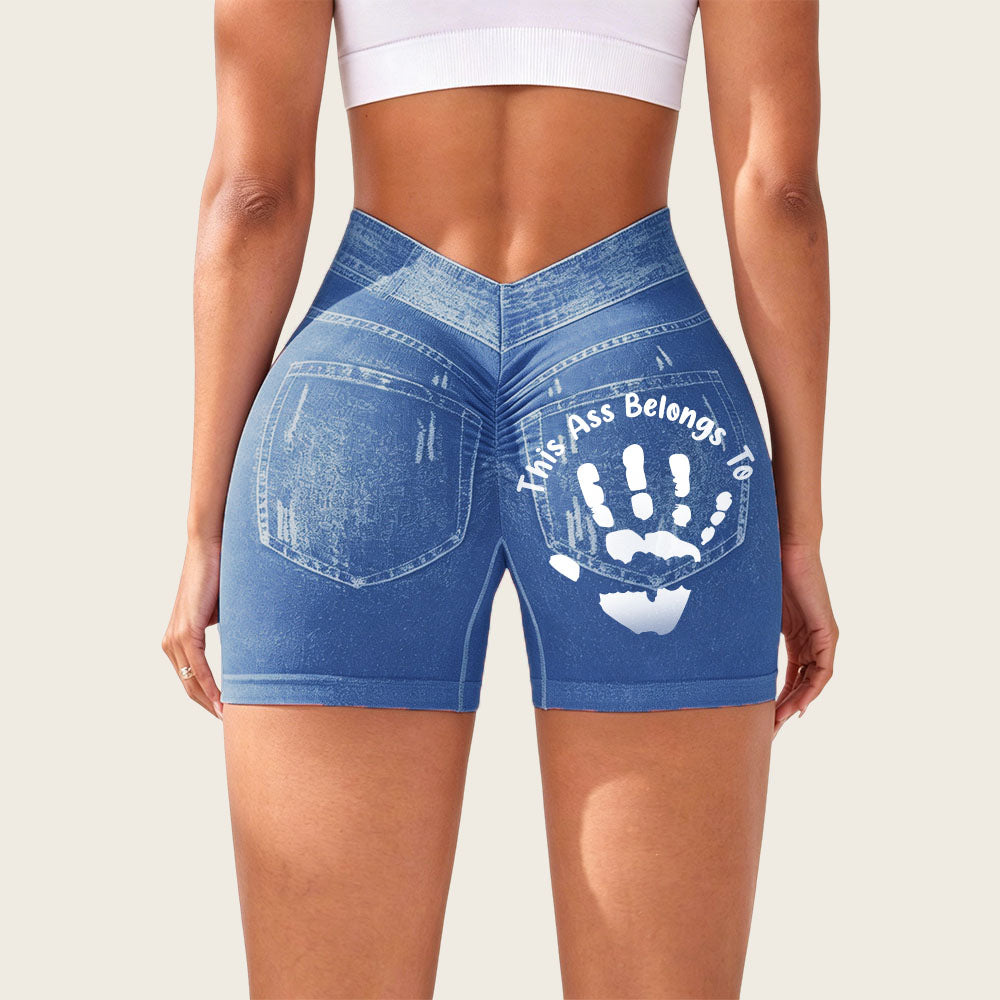 Jeans-like seamless fitness cycling shorts, personalized with your name, suitable for both gym and casual occasions