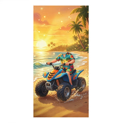 Personalized Kids Beach Towel with Face & Name, Custom Beach Towel for Boys, Summer Gift, ATV racing gift.