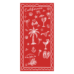 California Coastal Doodle Red & White Beach Towel