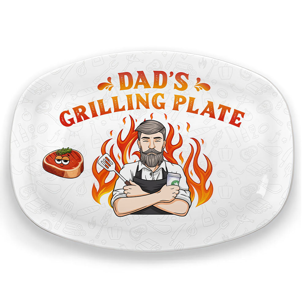 Dad's Grilling Plate Bearded BBQ Master Ceramic Serving Platter, Father's Day Gift Barbecue Steak Tray
