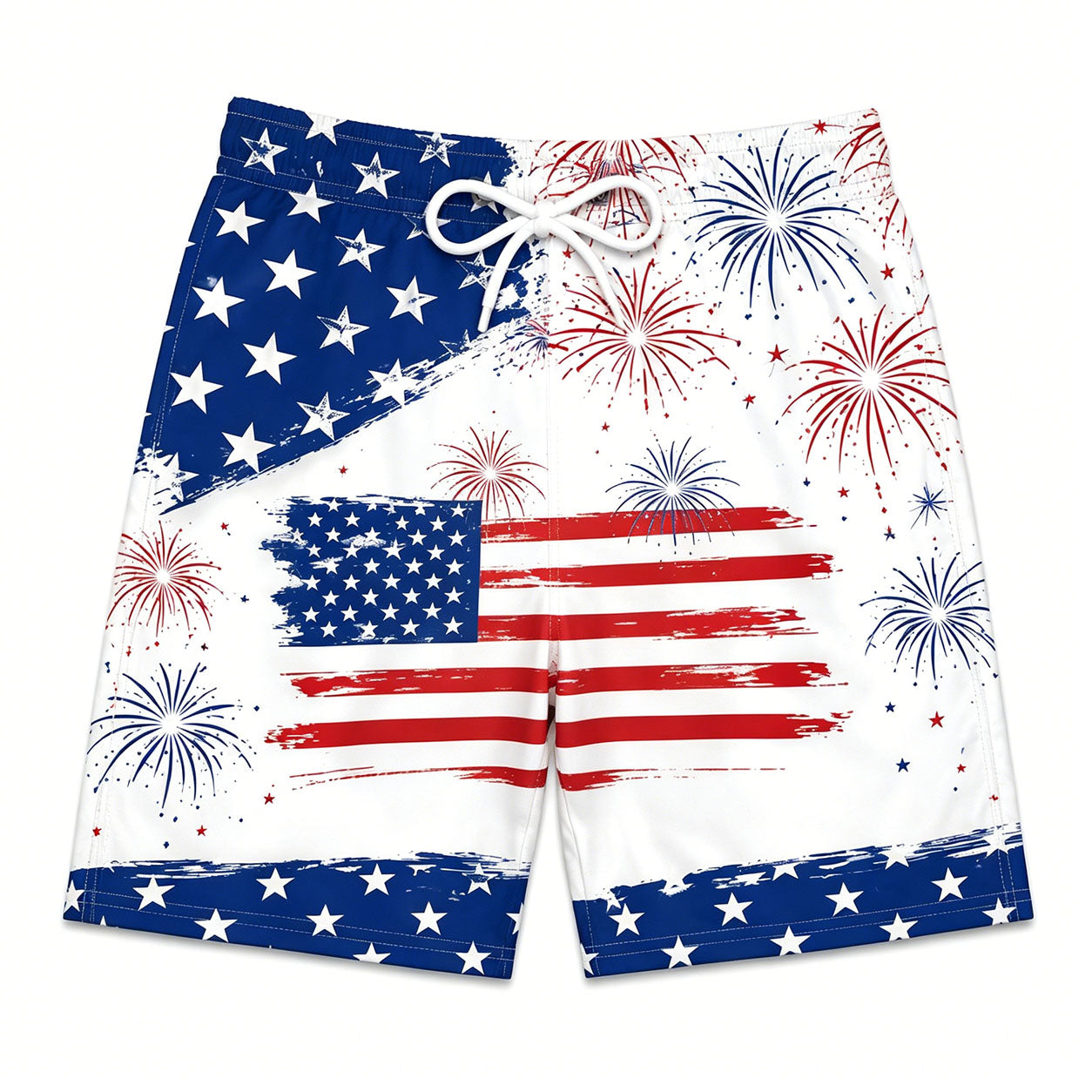 Vintage American Flag Black Tropical Leaf Aloha Swim Shorts