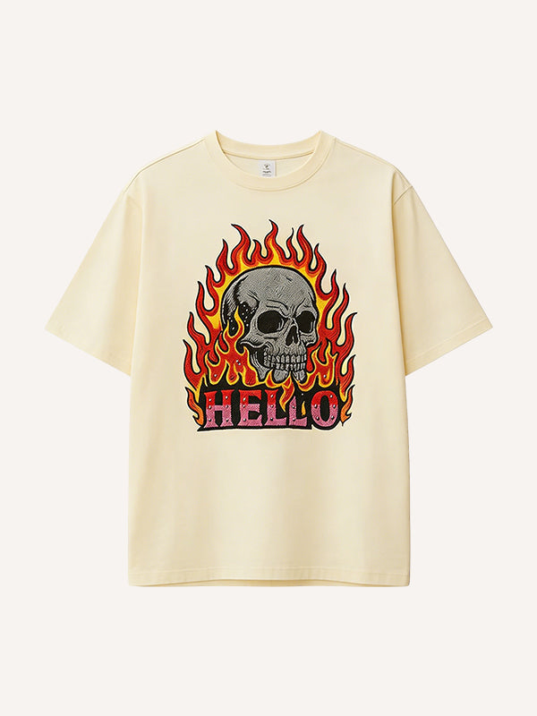 HELLO" Slogan Oversized Cotton Top
