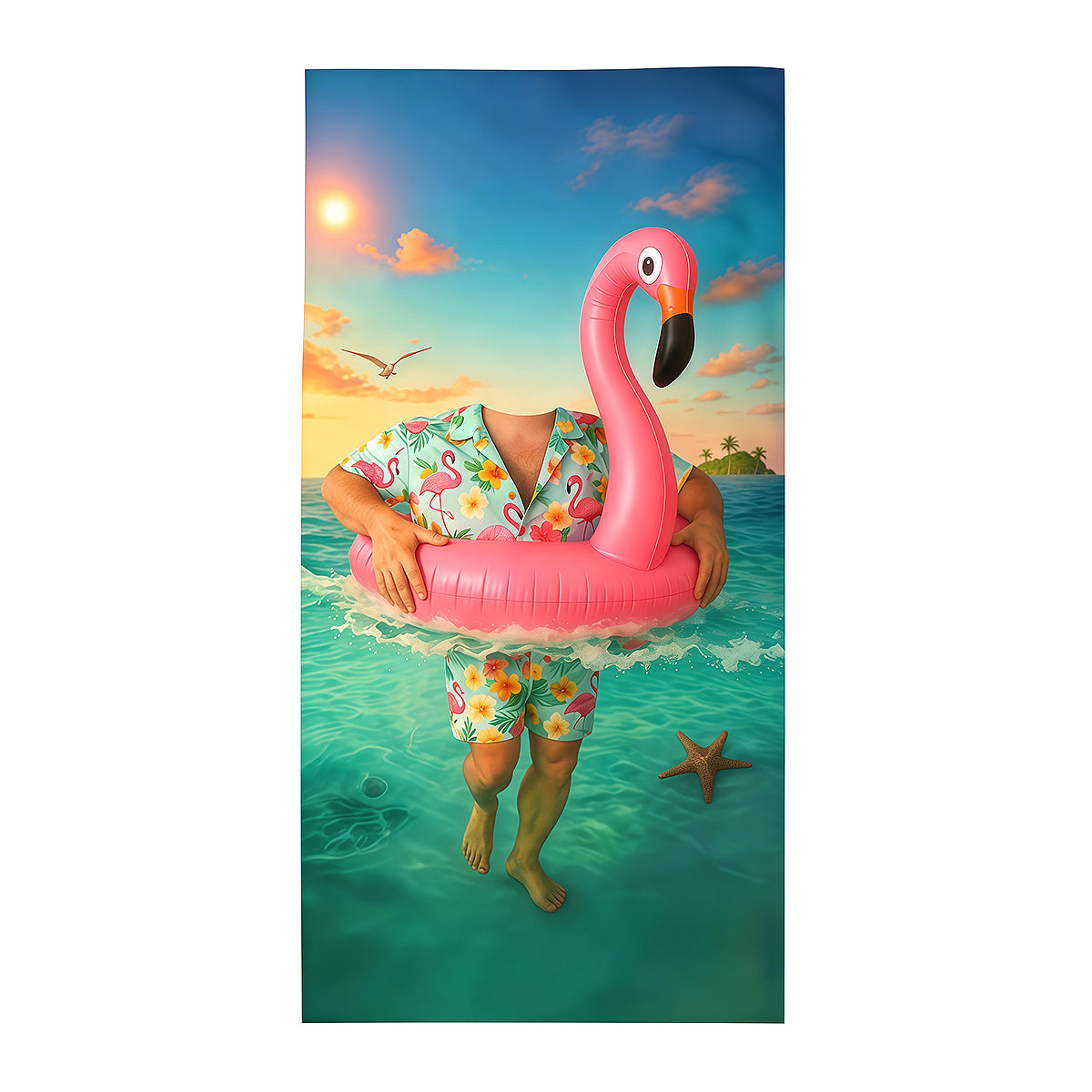 Personalized Funny Flamingo Beach Towel with Custom Face & Name, Pool Towel Vacation Gift.