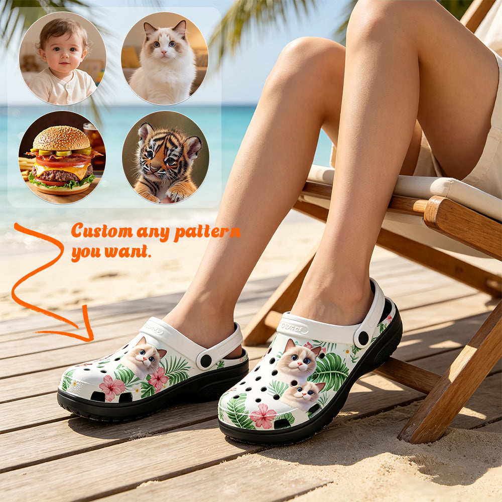 Multiple printed swimming slippers, with custom patterns on the upper part