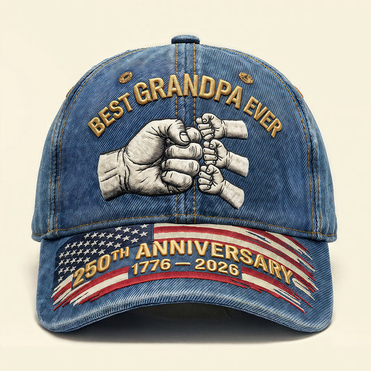 "Best Grandpa Ever" 4 Generations Fist Bump 250th Anniversary Denim Cap