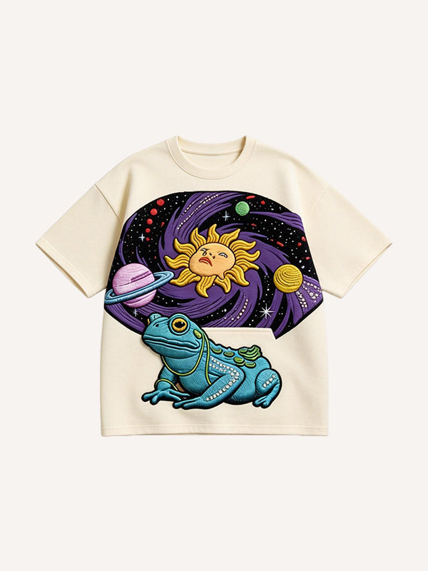 Psychedelic Cosmic Frog & Sun Graphic T-Shirt