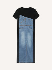 Trendy patchwork comfortable denim dress