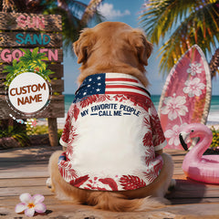 Custom Name Dog Hawaiian Shirt, My Favorite People Call Me Tropical Palm USA Flag Print Pet Summer Button Down Shirt, Personalized 4th of July Dog Beach Clothes Gift