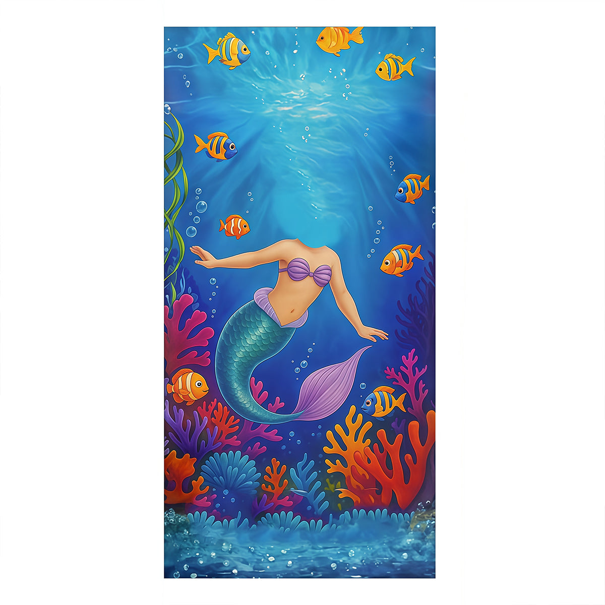 Custom Mermaid Girl Beach Towel with Face & Name,Personalized Daughter Summer Vacation Towel.