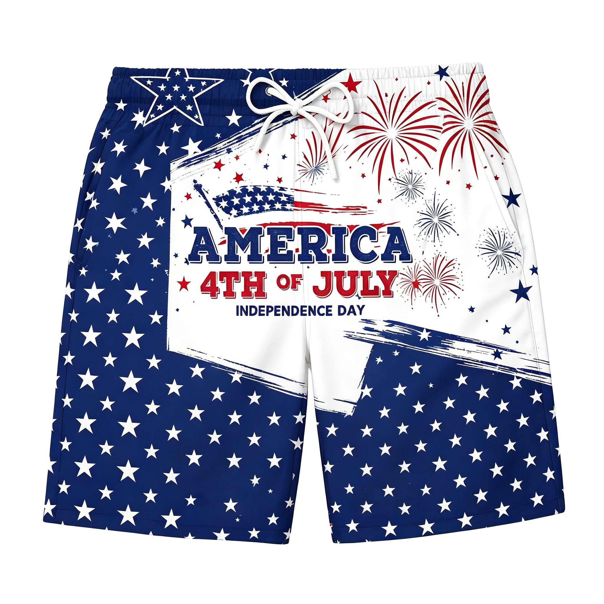 America 4th of July Patriotic Star Firework Board Shorts