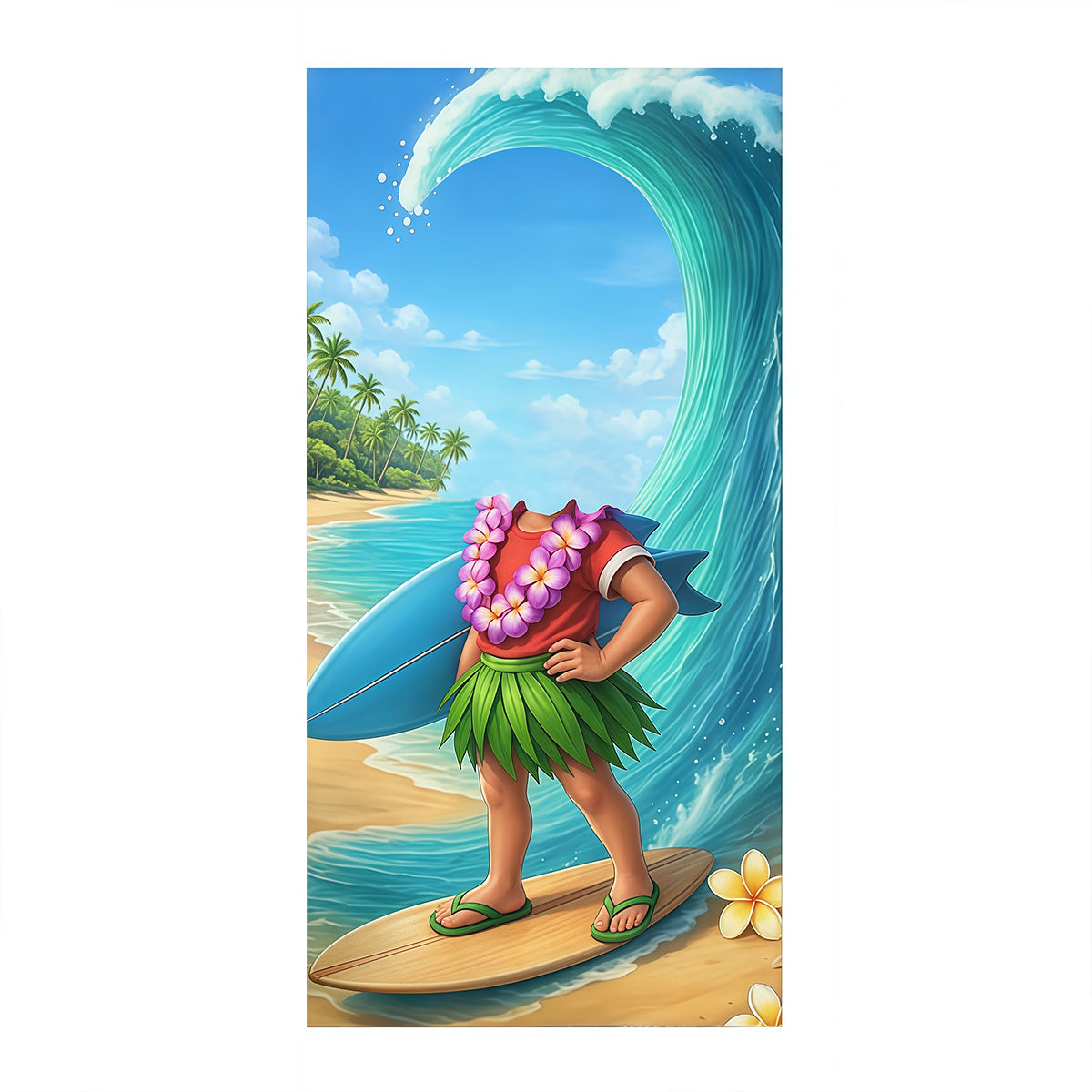 Personalized Girls Beach Towel with Face & Name, Surf Tropical Kid Gift, Kids Pool Towel.