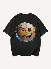 Men's Split Angry & Happy Emoji Cracked Effect Graphic Short Sleeve T-Shirt