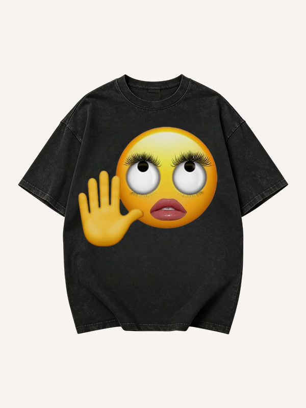 Men's Stop Gesture Big Eyes Emoji Graphic Short Sleeve T-Shirt