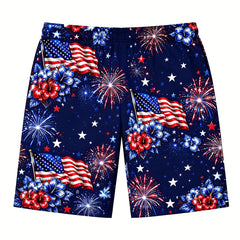 Retro Patriotic USA Flag Star Firework Men's Swim Trunks