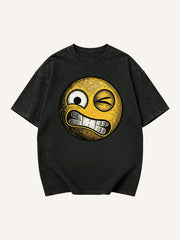 Men's Winking Grinning Emoji Retro Comic Graphic Short Sleeve T-Shirt