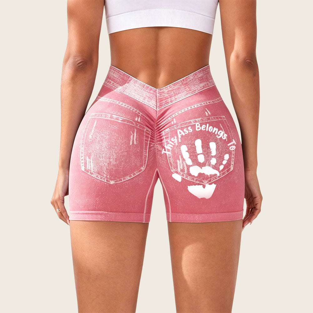 Jeans-like seamless fitness cycling shorts, personalized with your name, suitable for both gym and casual occasions