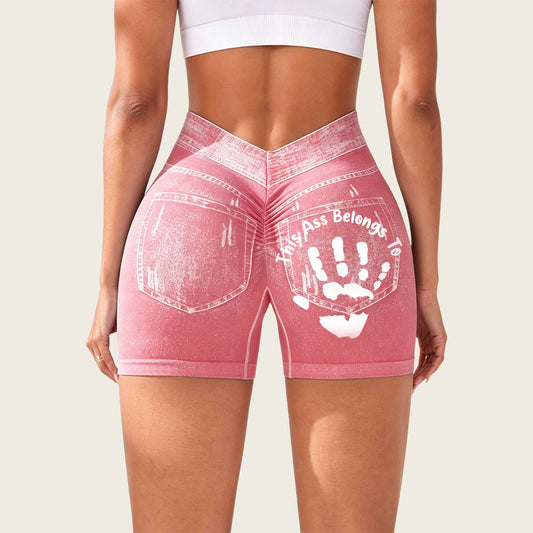 Jeans-like seamless fitness cycling shorts, personalized with your name, suitable for both gym and casual occasions