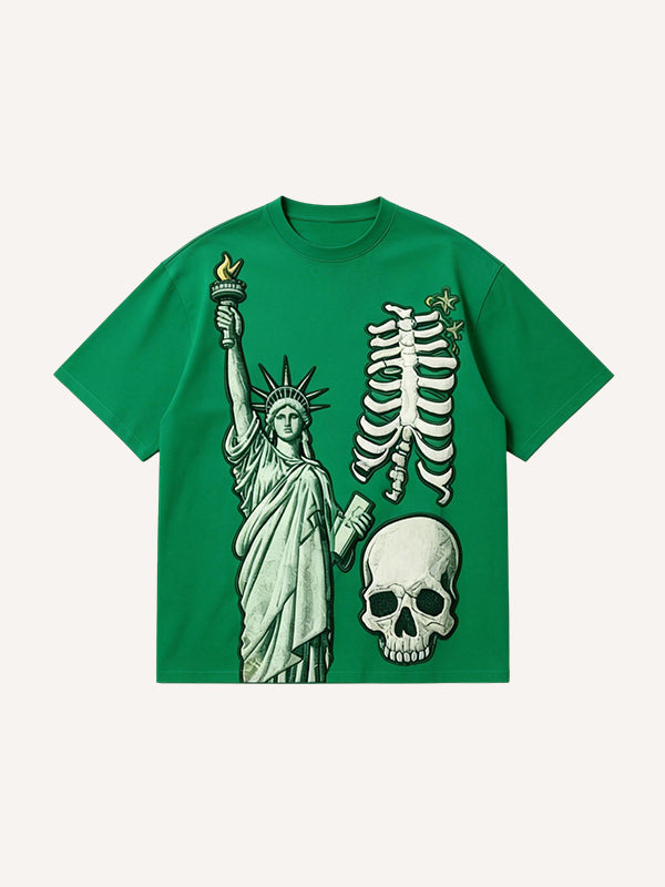 Statue of Liberty & Skeleton Skull Graphic T-Shirt