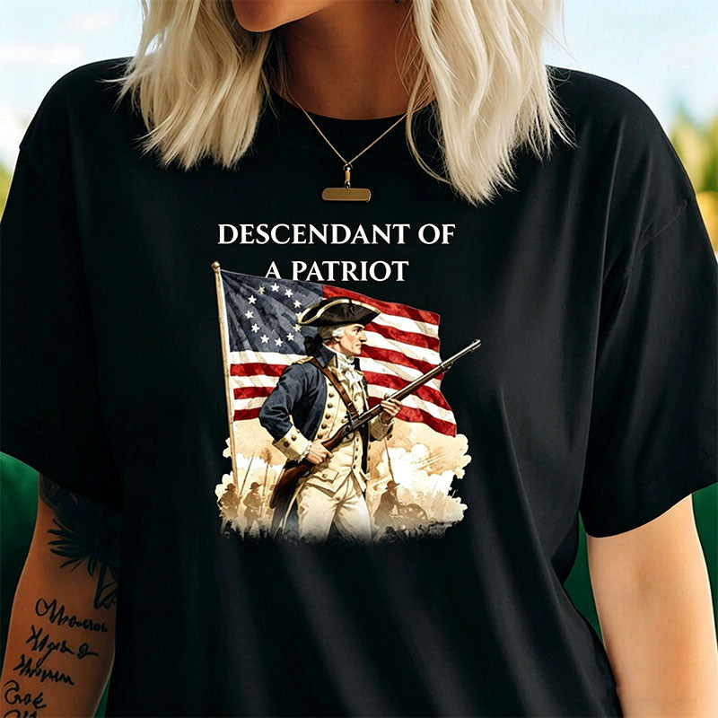 Custom Descendant of a Patriot T-shirt, American Revolutionary War Ancestry Heritage Family Name Tee