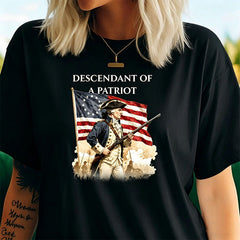 Custom Descendant of a Patriot T-shirt, American Revolutionary War Ancestry Heritage Family Name Tee