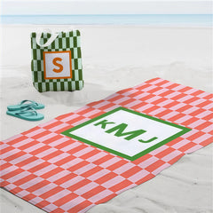 Bright Check Monogram Personalized 30x60 Beach Towel