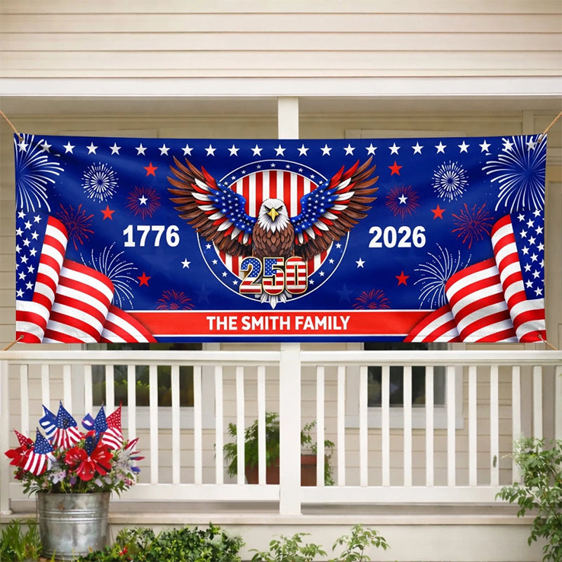 Custom Horizontal Banner - Personalized America 250th Anniversary Gifts For Mom, Dad, Brother, Sister, Kids - Family Together Always