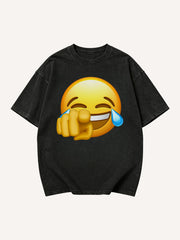 Men's Laughing Crying Emoji with Hand Covering Mouth Graphic Short Sleeve T-Shirt