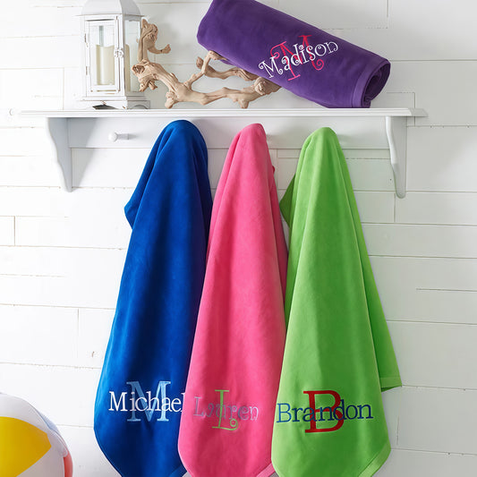 All About Me Embroidered 35x60 Beach Towel- Hot Pink