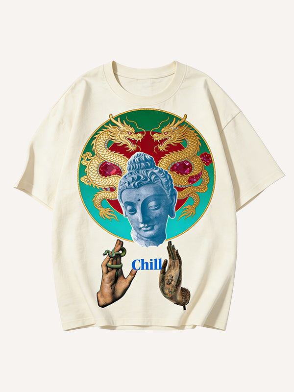Chill" Double Dragon Buddha Graphic T-Shirt