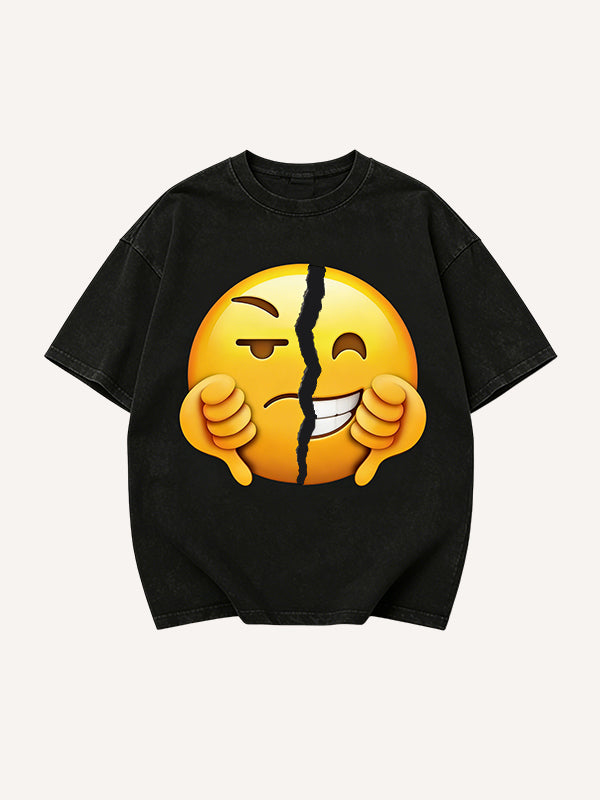 Men's Split Emoji Angry & Smiling Graphic Short Sleeve T-Shirt