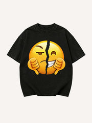 Men's Split Emoji Angry & Smiling Graphic Short Sleeve T-Shirt