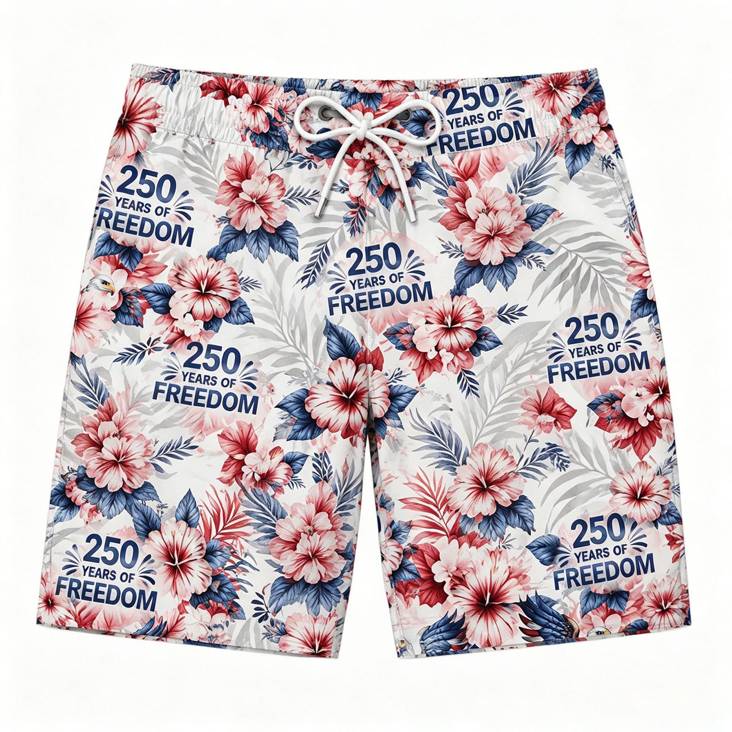 USA 250 Years of Freedom Hibiscus Eagle Tropical Swim Trunks