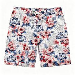 USA 250 Years of Freedom Hibiscus Eagle Tropical Swim Trunks