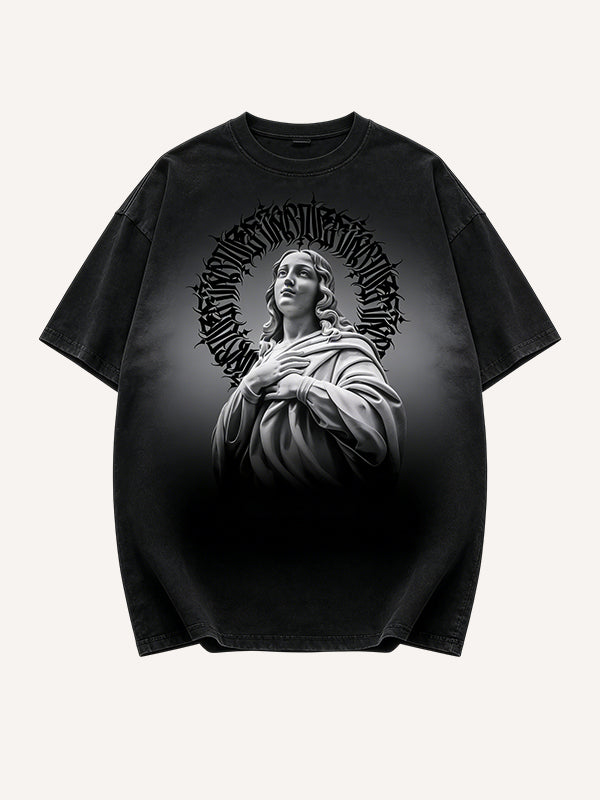 Vintage Gothic Virgin Mary Statue Graphic T-Shirt