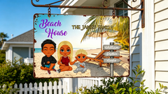 Tropical Sunny Beach Custom Family Name Iron Plaque Custom Cartoon Family Tin Decor