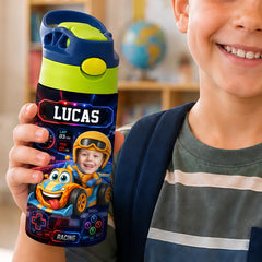 Custom Photo Kids Insulated Water Bottle - Personalized Back To School Gifts For Kids - Tiny Driver Big Dreams