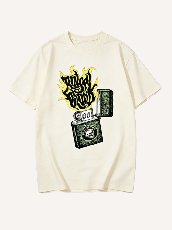 Vintage Flaming Lighter & Skull Graphic T-Shirt