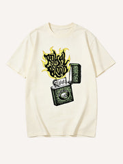 Vintage Flaming Lighter & Skull Graphic T-Shirt