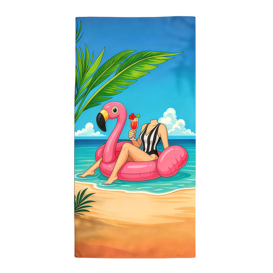 Custom Face Flamingo Beach Towel, Personalized Bachelorette Gift,