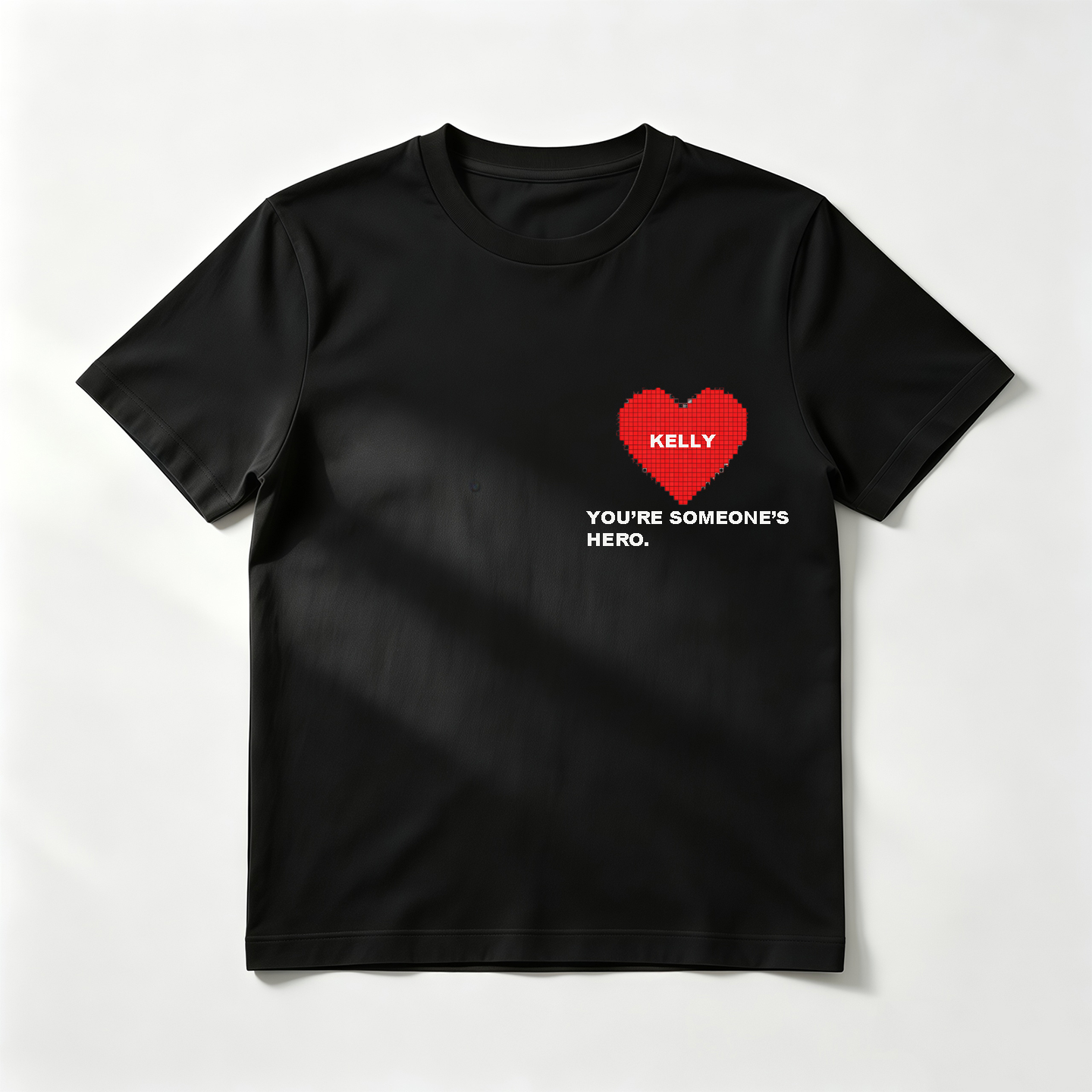 Custom Pixel Heart "You're Someone's Hero" T-Shirt – Personalized Name Heart Pocket Design – Unique DIY Father's Day Gift for Him