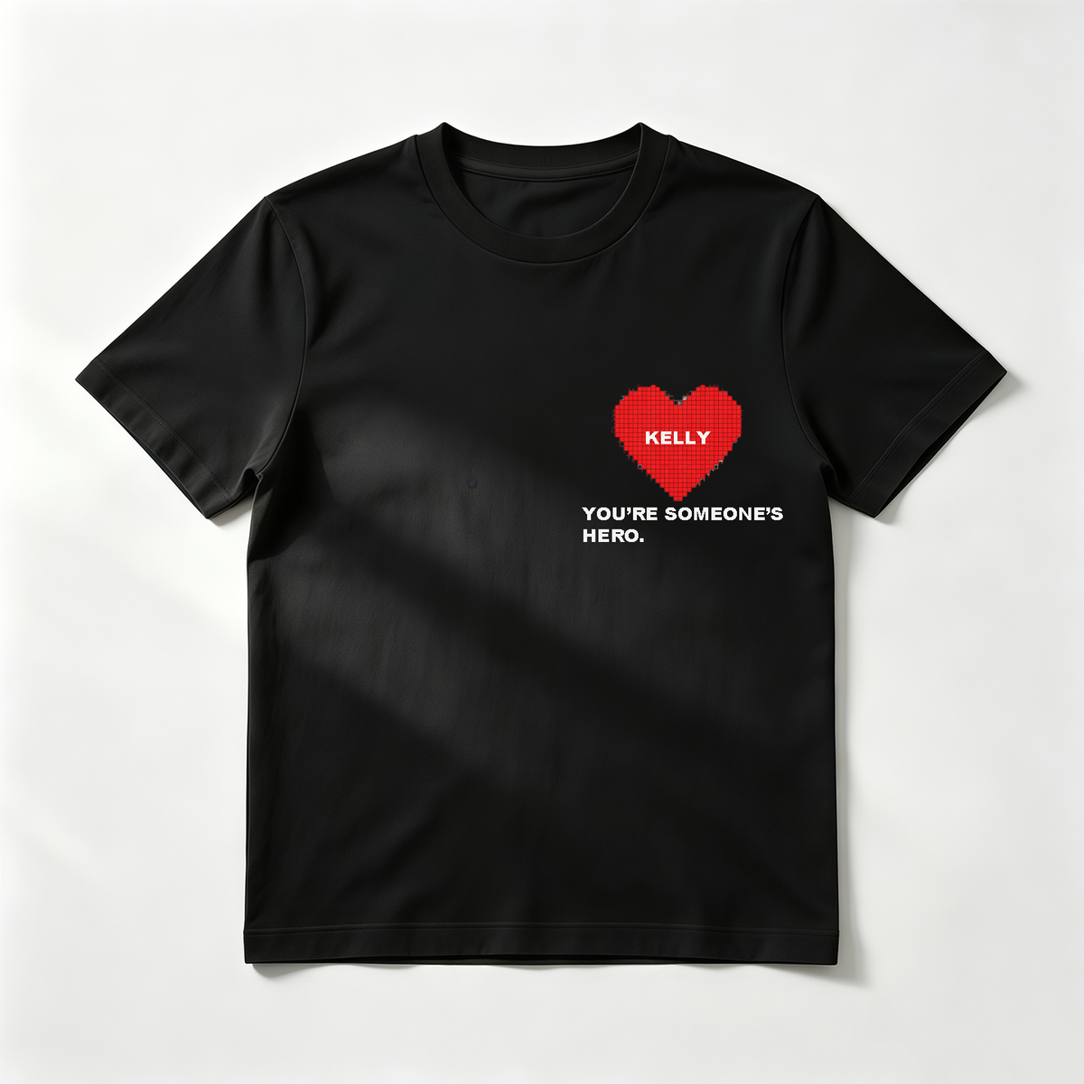 Custom Pixel Heart "You're Someone's Hero" T-Shirt – Personalized Name Heart Pocket Design – Unique DIY Father's Day Gift for Him