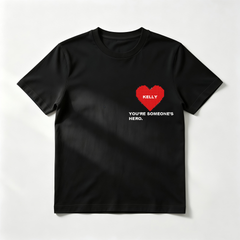 Custom Pixel Heart "You're Someone's Hero" T-Shirt – Personalized Name Heart Pocket Design – Unique DIY Father's Day Gift for Him