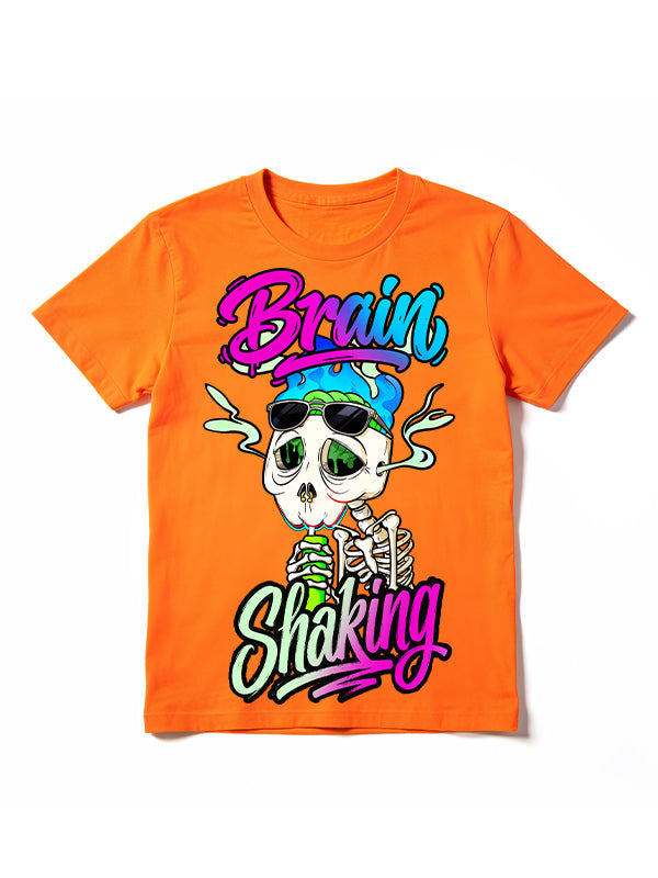 Brain Smoking Skull Character Hip-Hop Graphic Tee