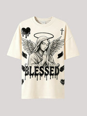 Gothic Angel "BLESSED" Drip Graphic Tee