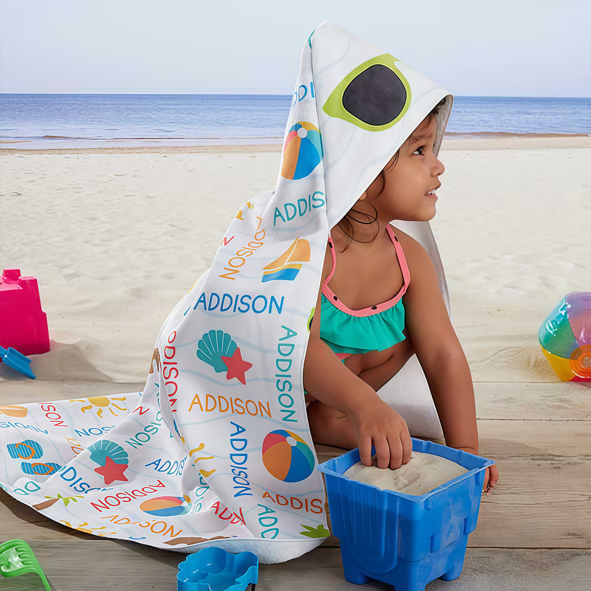 Beach Fun! Personalized Baby Hooded Beach & Pool Towel