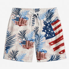 Vintage American Flag Tropical Palm Leaf Men's Swim Trunks
