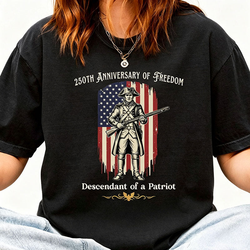 Custom Descendant of a Patriot Shirt, Vintage American Flag Graphic on Comfort Colors Tee, Revolutionary War Heritage TShirt, 250th Birthday
