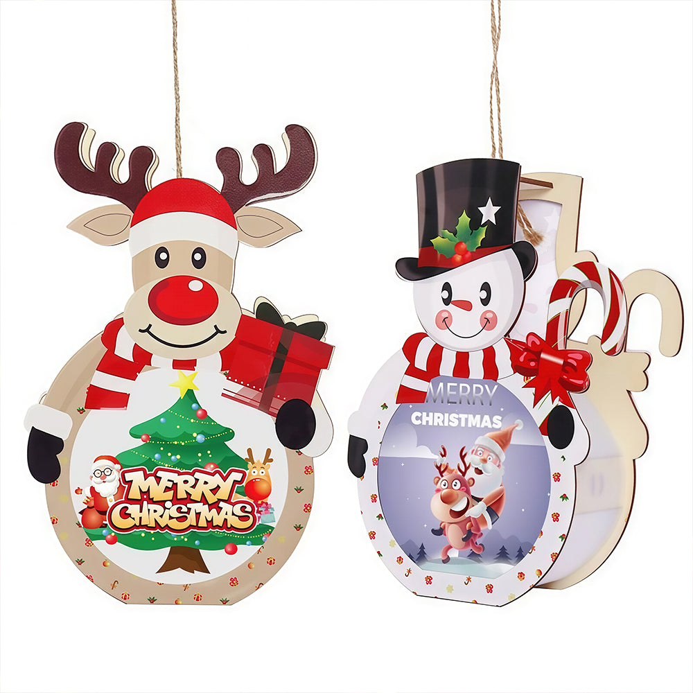 Lighted Wooden Reindeer Christmas Ornament, DIY Color Painting Elk Hanging Lamp, LED Wooden Christmas Tree Hanging Decoration for Holiday Decor