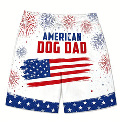 American Dog Dad USA Flag Firework Patriotic Swim Trunks