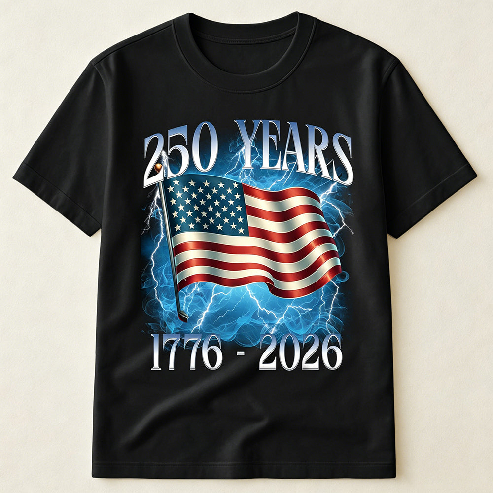 250 Years Of America 1776-2026 USA Flag Lightning Patriotic 4th Of July T-Shirt